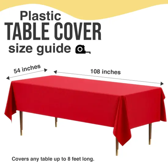 Exquisite 12-Pack Premium Plastic Tablecloth 54in. x 108in. Rectangle Plastic Table Cover Red {4}