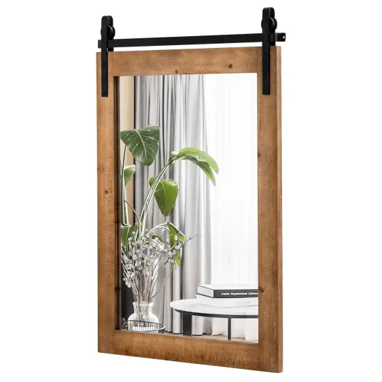 Costway 30''x22'' Wall Mount Mirror Decor Vanity Mirror Wood Frame Barn Door Style Brown {1}