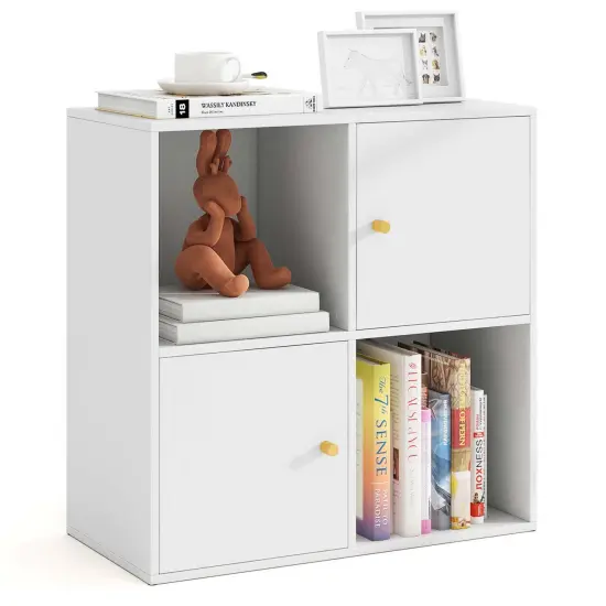 Costway 4-Cube Bookcase with Dual Anti-Tipping Kits & 2 Cabinets Storage Organizer White/Natural {1}
