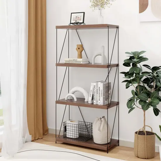 Costway 1/2 PCS 4-Tier Multipurpose Display Rack Freestanding Bookcase with Metal Frame Walnut {4}