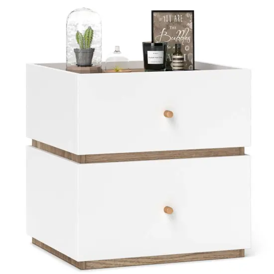 Costway 1/2 PCS 2-Drawer Nightstand Modern Bedside Table with Storag Raised Edge for Living Room {7}