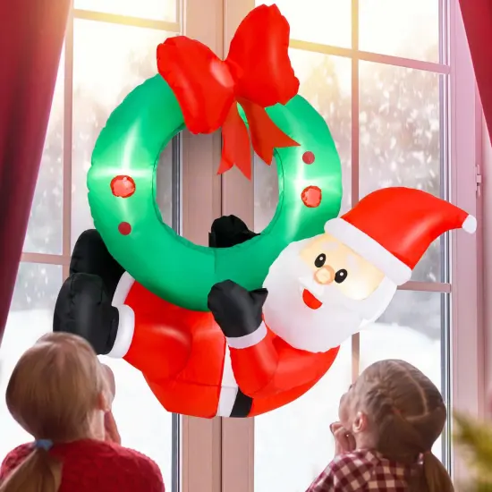 Costway 4 Ft Blow up Santa Claus with LED Lights & Christmas Wreath Christmas Inflatables {5}