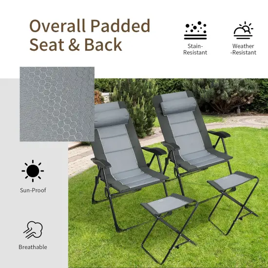 Costway 4PCS Patio Folding Dining Chair Ottoman Set Recliner Adjustable Gray {5}