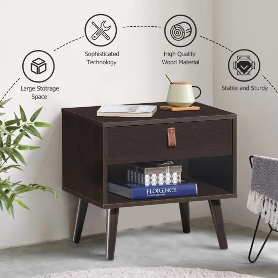 Costway Nightstand Sofa Side End Table Bedside Table Drawer Storage {5}