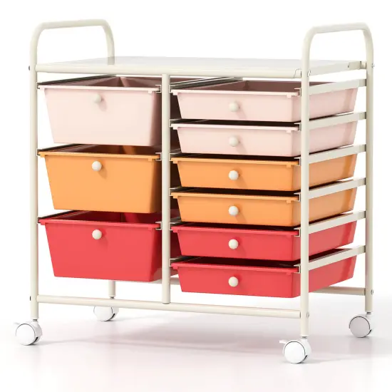 Costway 9 Drawer Rolling Organizer Cart Utility Storage Tools Scrapbook Paper Multi-Use Macaron/White/Hot Pink/Light Pink/Clear/Black {7}