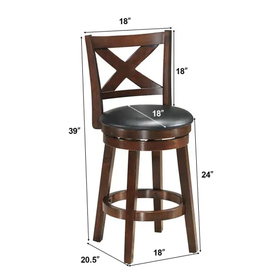 Costway Set of 2 Bar Stools 24'' Height Wooden Swivel Backed Dining Chair Home Kitchen Cross Back {2}