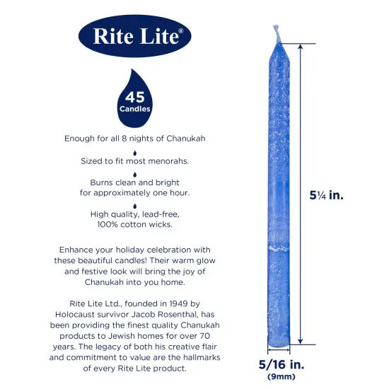 Rite Lite Premium Frosted Menorah Hanukkah Candles - 5.25" - Multicolor - 45ct {7}