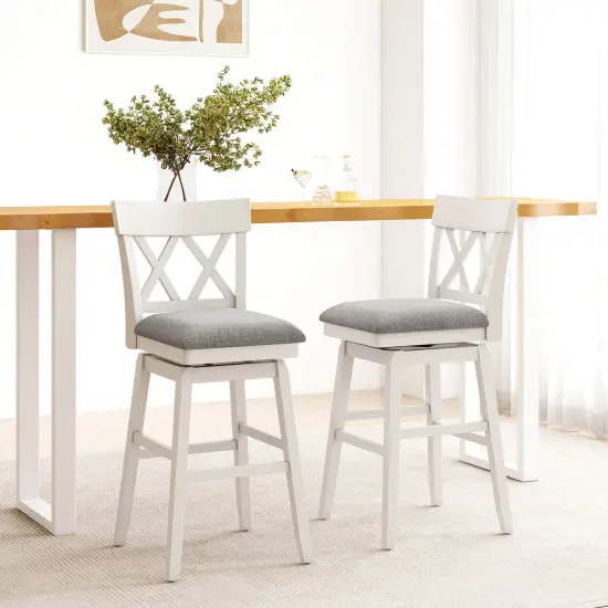 Costway 1/2/3/4 PCS 30" Bar Stool Wooden Chair with Contoured Backrest Swivel Padded Seat for Kitchen Gray {2}