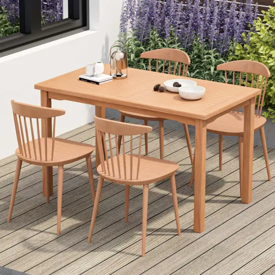 Costway Patio Rectangle Dining Table Indonesia Teak Wood Spacious Slatted Tabletop Outdoor Up to 6 {5}