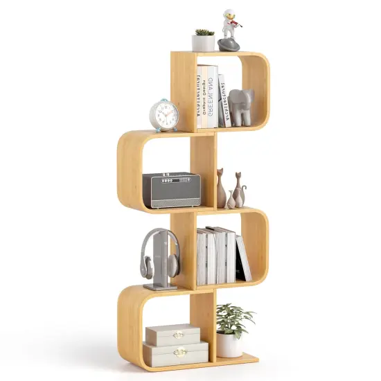 Costway 1/2 PCS 4-Tier S-Shaped Bookcase with 4 Open Cubes Geometric Corner Display Shelf {7}