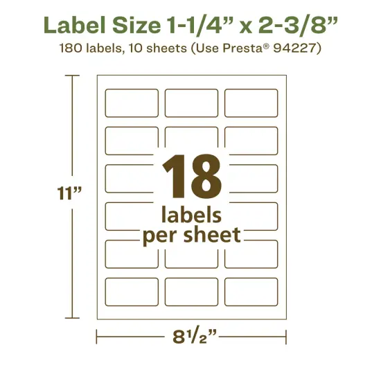 Avery Recycled Matte White Labels,1-1/4" x 2-3/8" Rectangle {5}