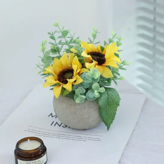 Artificial Flowers Kit with Pot, Combination of Fake Silk Sunflowers and Greenery,Small Plant Potted Decor for Offices,Bookshelf,Bedroom, Living Room,Party,Wedding Decorations&hellip; {3}