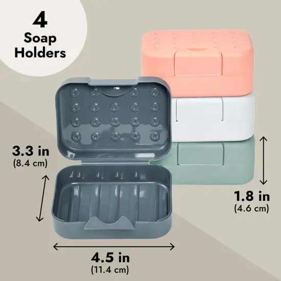 4-Pack Soap Holder Travel Cases, Plastic Portable Soap Saver Container Set with Covers for Bathroom Organization, Gym, Hiking, Traveling, Camping (4 Colors, 4.5x1.8x3.3 in) Multicolor {2}