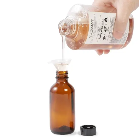 30-Pack 2 oz Amber Glass Bottles with Black Poly Cone Caps and 6 Funnels - Small Boston Round Bottle for Homemade Vanilla Extract, Essential Oils, Perfumes, Liquids Brown {4}