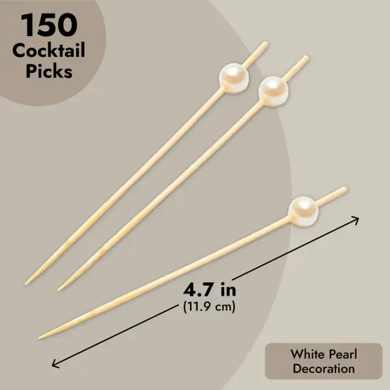 150 Pack White Pearl Toothpicks for Food, Decorative Bamboo Cocktail Picks for Appetizers (4.7 in) Brown {4}