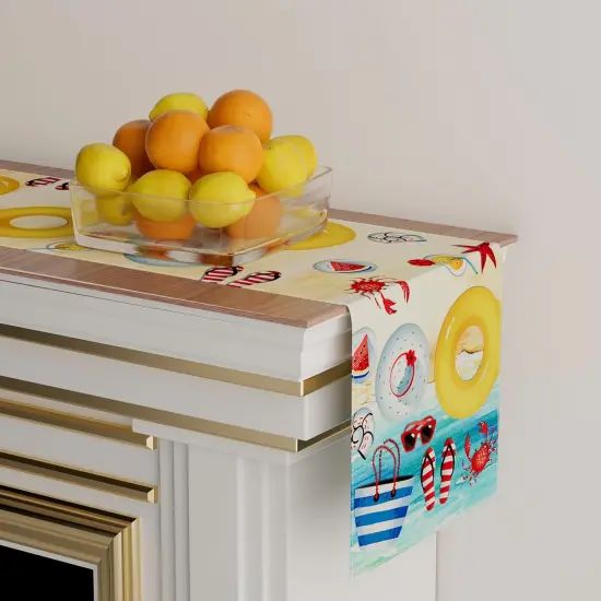 Summer Beach Swim Ring Flip Flops Seaside Themed Table Runner 13x72 {3}