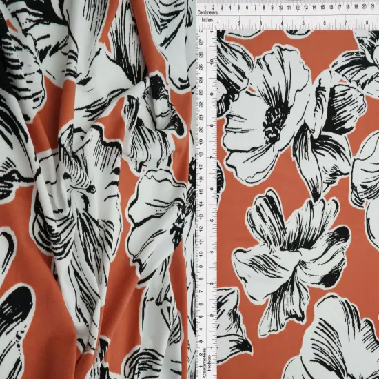 Big Floral Korean ITY Knit Fabric Soft Stretch Polyester Spandex 58/60&rdquo; Wide BROWN {7}