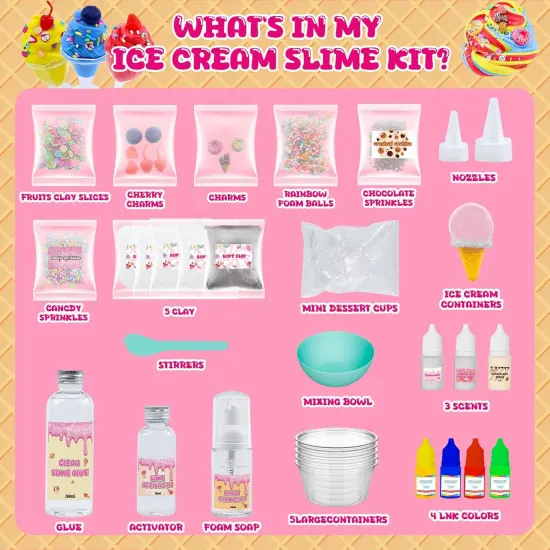 Mini Ice Cream Slime Kit with 30+ Pieces for Ages 8-12 {5}