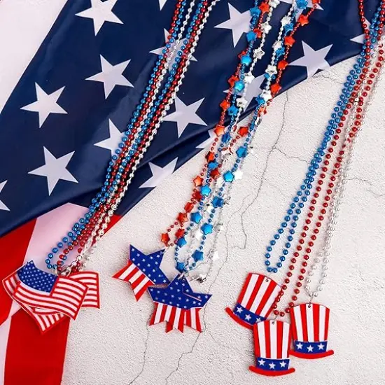 18Pcs 4th of July Bead Necklaces Patriotic Metallic Beaded Necklaces {4}