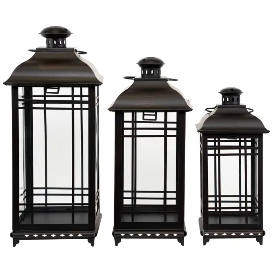 Northlight Distressed Mission Style Metal Candle Lanterns - 19.5" - Black - Set of 3 {3}