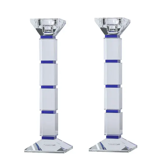 Crystal Candlesticks Square Design Set of 2 - Blue {3}