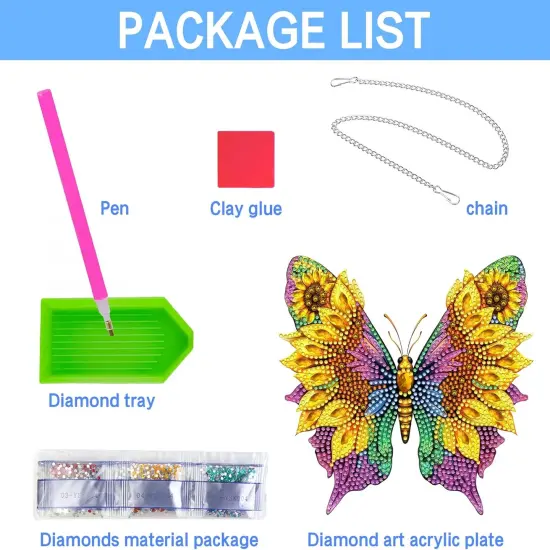 Butterfly Diamond Painting Hanging Ornament,Sunflower Double Side Hanging Kit with Chain, 7.5x7.5 inch Crystal Pendant Art Craft for Gift Home Wall Door Decoration-1 {4}