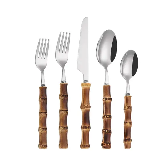 Stainless Steel Bamboo Flatware Set Gold {3}