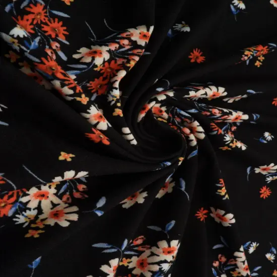 1 Yard Brushed Ditsy Floral DTY Knit Stretch Fabric 58/60 Inch Wide Soft Lightweight Print for Cute Dresses & DIY Sewin BLACK {5}