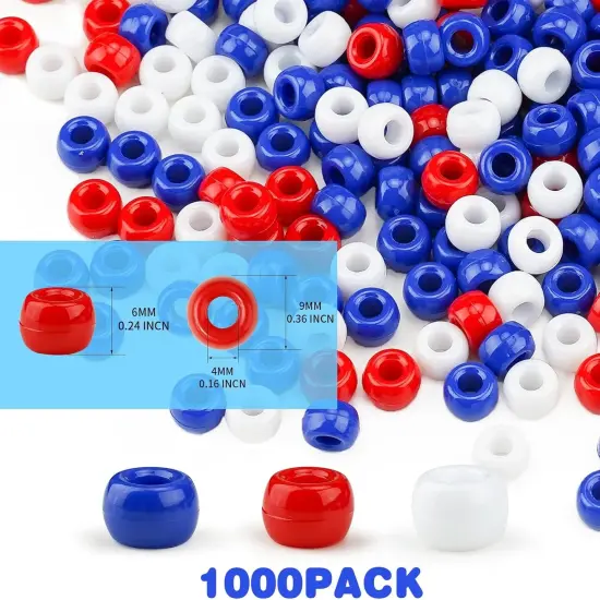 1000+ Pony Beads 9mm Patriotic Acrylic Red White Blue Beads for 4th of July {3}
