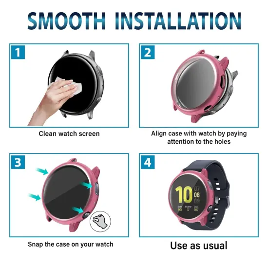 Insten 2-Pack Case Compatible with Samsung Active 2 40mm, Built in Screen Protector Soft TPU Bumper Cover, Full Around Coverage (Clear + Pink) {7}