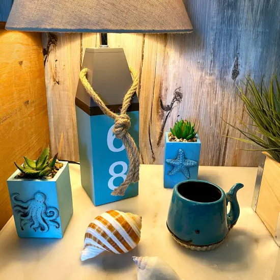 Coastal Blue Buoy Table Lamp 19.5" Nautical Beach Decor with Shade {6}