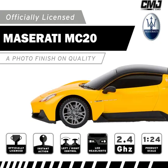 CMJ RC Cars: Maserati MC20 - Yellow - 1:24 Scale, Remote Control Radio Vehicle, 2.4 Ghz, LED Headlights, Indoor-Outdoor Racing Toy, Licensed Model {4}