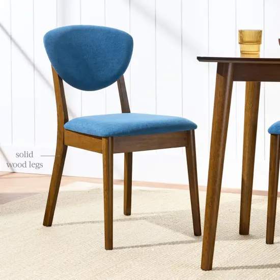 Best Choice Products 2-Piece Mid-Century Modern Wood & Upholstered Dining Chair Set Walnut/Ocean Blue {5}