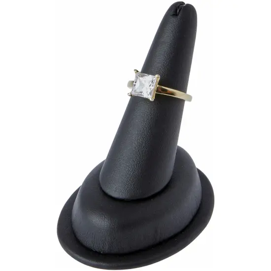 Plymor Black Faux Leather Ring Finger Display, Single on Oval Base, 1.75" W x 2.5" D x 2.75" H {3}