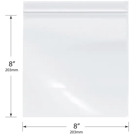 Plymor 8" x 8", 2 Mil Zipper Reclosable Plastic Bags {3}