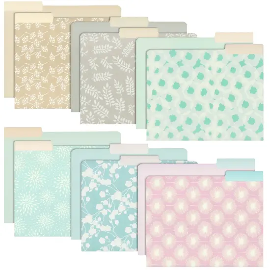 Juvale 12-Pack Pretty Pastel Decorative File Folders for Women and Girls, Cute Classroom Supplies, Office, Organization Letter Size, 1/3 Cut Tabs, 12 Assorted Patterns and Solids (11.5x9.5 In) {1}