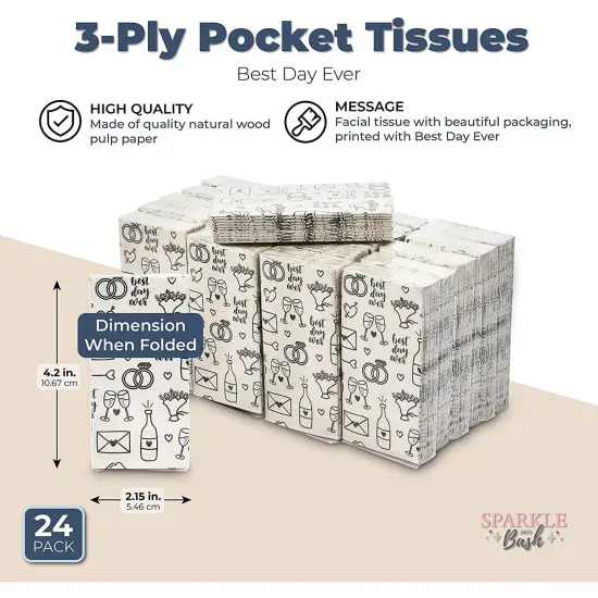 Wedding Theme Facial Tissues - 24 Pack 3-ply Travel Size Pocket Tissue Party Favors, 240 Count Total White {2}
