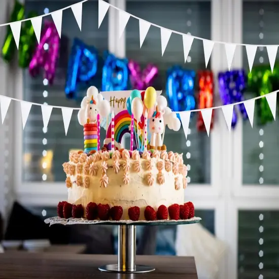 50 Feet 30 Pcs Solid White Pennant Banner Flags String Hanging Triangle DIY Flags, Bunting Streamers Decorations for Grand Opening, Birthday, Wedding, Party Celebration {3}