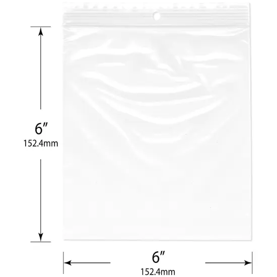 Plymor 6" x 6", 2 Mil with Hang-Hole Zipper Reclosable Plastic Bags {3}
