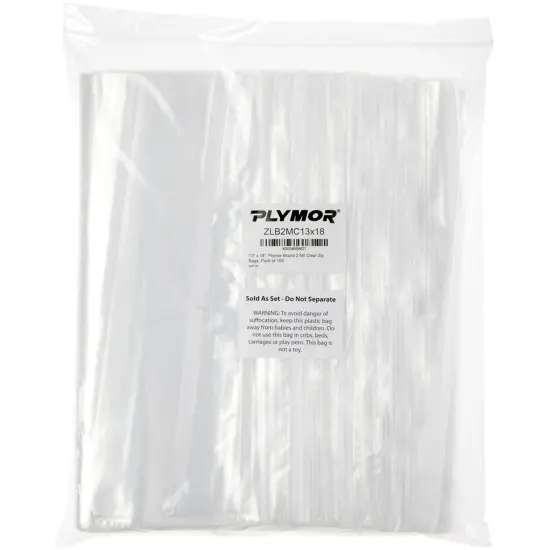 Plymor 13" x 18", 2 Mil Zipper Reclosable Plastic Bags {4}