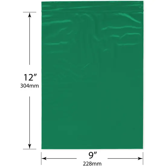 Plymor 9" x 12", Green 2 Mil Zipper Reclosable Plastic Bags {3}