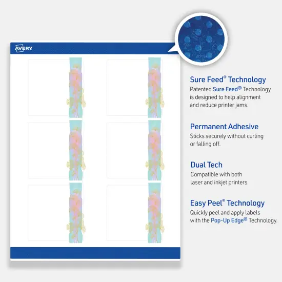 Avery Printable Square Labels with Sure Feed Technology, Pre-Printed Floral Design, Matte White, 3" x 3", Laser & Inkjet Compatible, 60 Total, Great for Branding, Marketing, and Events {3}