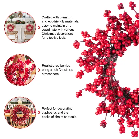 Set of 5 Christmas Red Berries 41"H Porch Tree & 6ft Garland & 25"D/14"D Wreath Set {6}