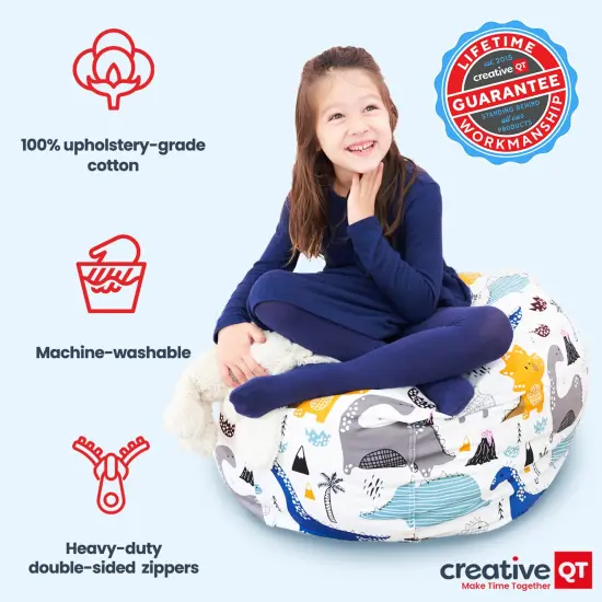 Creative QT Stuff &rsquo;n Sit Large 33&rsquo;&rsquo; Bean Bag Storage Cover for Stuffed Animals & Toys, Giant Beanbag Chair for Kids Ages 3&ndash;14, Bedroom Organizer for Christmas, Gray Floral {4}