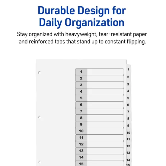Avery Dividers for 3 Ring Binders, 15 Tabs per Set, Customizable Table of Contents, Classic White Tabs (6 Sets of 11825) {5}