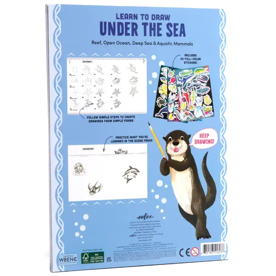 eeBoo: Learn to Draw - Under the Sea Book - 32 Page Activity Book & 50 Stickers Set, Fun Ocean-Themed Step-By-Step Drawing & Coloring, Kids Ages 5+ {3}