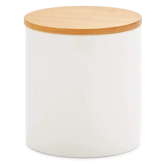 Farmlyn Creek Set of 3 White Ceramic Canisters with Airtight Wooden Bmaboo Lids, Kitchen Counter Containers, Food Storage Jars, Ideal for Storing Sugar, Coffee, Snacks and Other Dry Goods, (3 Sizes) {6}