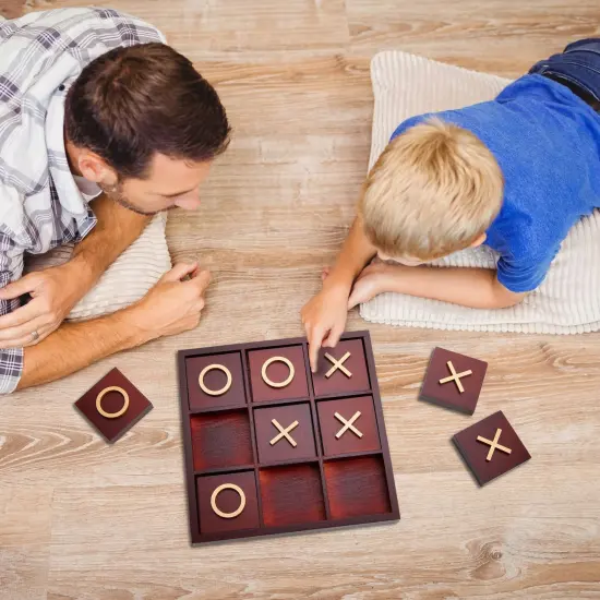 9.5-inch Wooden Tic Tac Toe Game, Decorative Coffee Table Games for Adults and Family Activities {2}