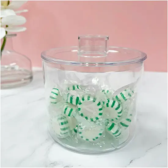 Pioneer Plastics 273C Clear Round Plastic Container with Lid, 4.0625" W x 3.5" H {6}