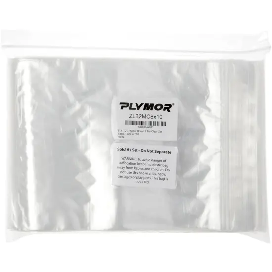 Plymor 8" x 10", 2 Mil Zipper Reclosable Plastic Bags {4}